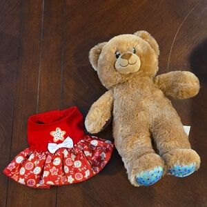 Build-A-Bear Tan Bear Happy birthday On Feet with Festive Red Dress